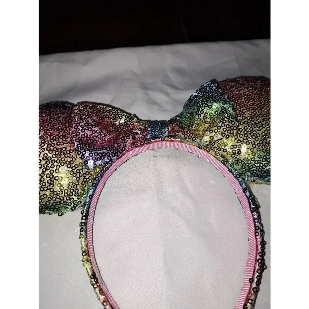 Rainbow Sequin Ear Girl Headband Disney Minnie Mouse Halloween Birthday Vacation